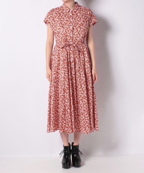 希少】agnes b. 頼もしく バード柄 シャツワンピース ロング リボン ベルト