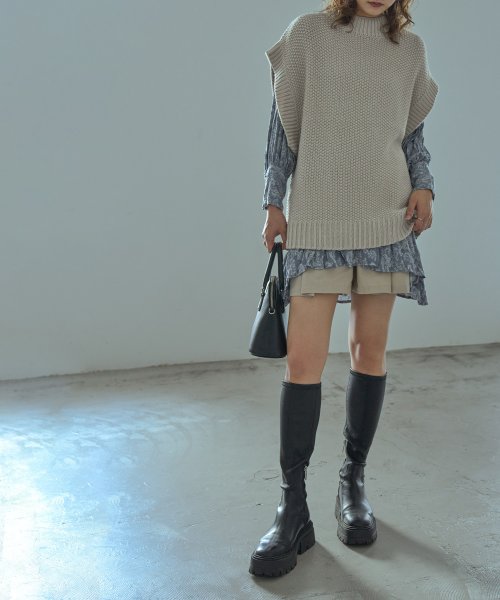 Fashion Letter(ファッションレター)/表情のある鹿の子編みでこなれる。ニットベスト ニット トップス ベスト レディース オーバーサイズ ビッグシルエット 重ね着 レイヤード ジレ ゆったり 大きい/img08