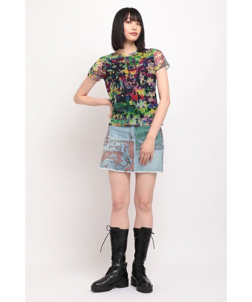 Desigual(デシグアル)/アーティプリントのチュール素材レディーススリムTシャツ/img02