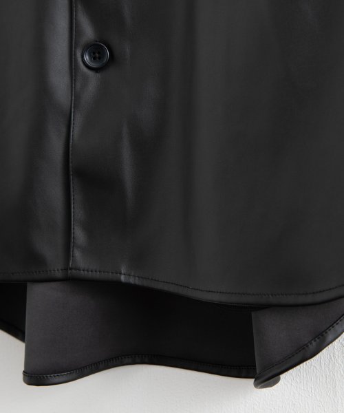 Rocky Monroe(ロッキーモンロー)/PUレザージャケット CPOシャツ メンズ レディース ビッグシルエット フェイク エコレザー シンセティック カジュアル シンプル 無地 オーバーサイズ ペア/img20