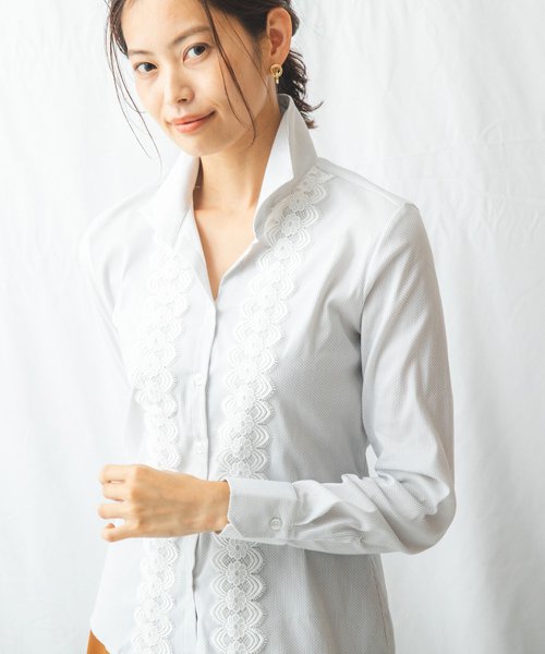 NARA CAMICIE(ナラカミーチェ)/シャイニーストライプレース付きシャツ/img01