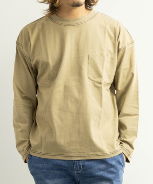 Nylaus(ナイラス)/ヘビーウエイト 配色ステッチ ポケット付き ロングビッグTシャツ/img02