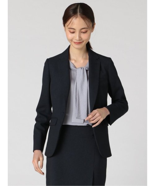 シャークスキン 1ボタンテーラージャケット 紺 レディース  