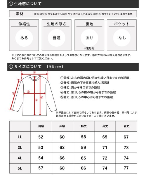 MARUKAWA(大きいサイズのマルカワ)/【LOGOS】ロゴス 大きいサイズ 2L 3L 4L 5L 裏起毛 スウェット トレーナー メンズ シンプル カジュアル 無地/img01