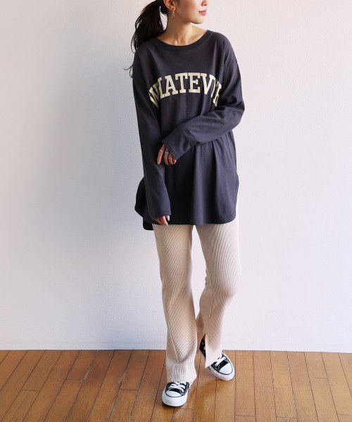  ワッフルサイドスリットフレアパンツ ウエストゴム