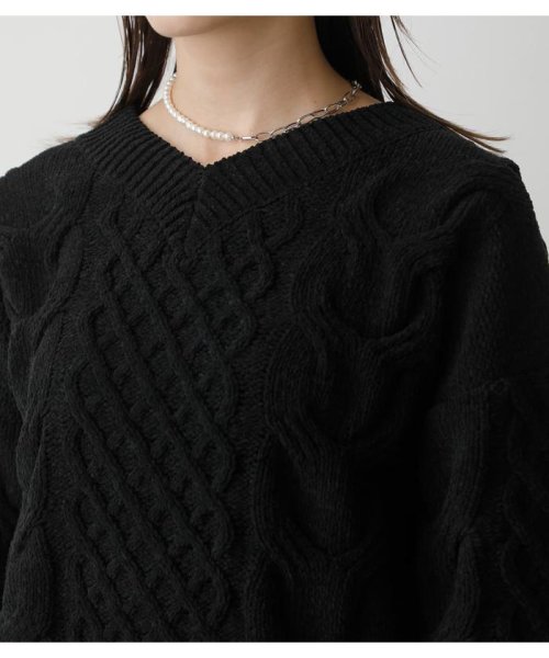 AZUL by moussy(アズールバイマウジー)/CHENILLE CABLE V／N KNIT TOPS/img16