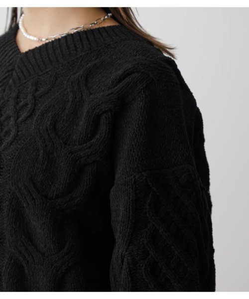 AZUL by moussy(アズールバイマウジー)/CHENILLE CABLE V／N KNIT TOPS/img17