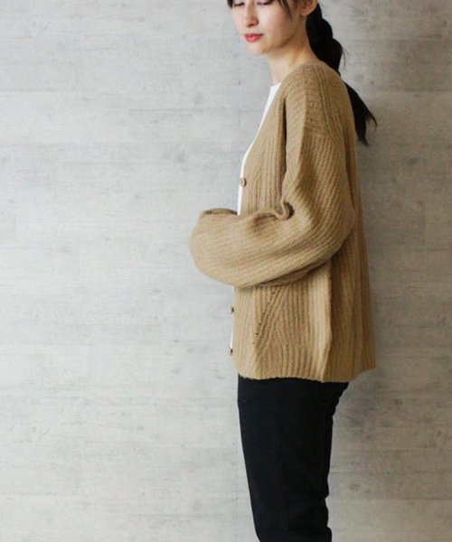 セール さらっとおしゃれに決まる あったかvネックカーディガン レディースファッション通販ニット レディース クールネックバルーンスリーブゆるニット カーディガン 長袖 アットワン Atone Magaseek