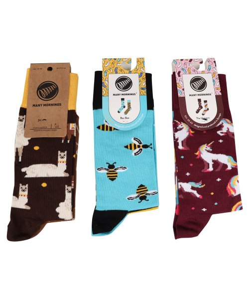 Many Mornings メニーモーニングス 靴下 ソックス メンズ レディース 3足セット Animal Set Socks マルチカラー メニーモーニングス Many Mornings Magaseek