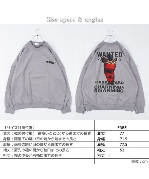 1111clothing(ワンフォークロージング)/ビッグシルエット トレーナー メンズ スウェット レディース ◆WANTED CAT ビッグトレーナー◆ オーバーサイズ スエット トップス 長袖 綿100% /img05