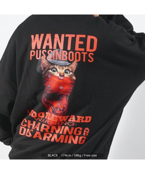 1111clothing(ワンフォークロージング)/ビッグシルエット トレーナー メンズ スウェット レディース ◆WANTED CAT ビッグトレーナー◆ オーバーサイズ スエット トップス 長袖 綿100% /img08