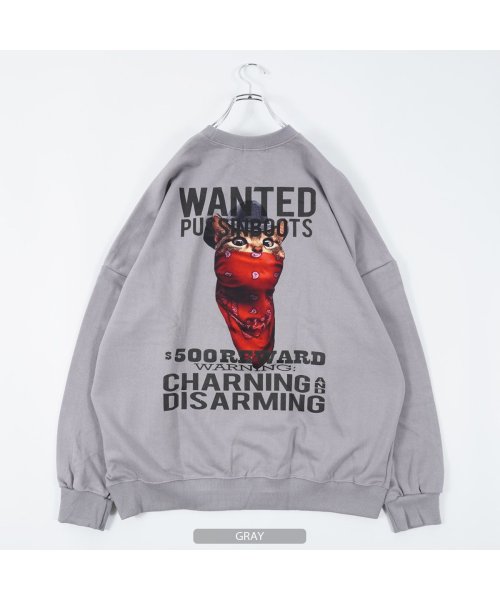 1111clothing(ワンフォークロージング)/ビッグシルエット トレーナー メンズ スウェット レディース ◆WANTED CAT ビッグトレーナー◆ オーバーサイズ スエット トップス 長袖 綿100% /img16