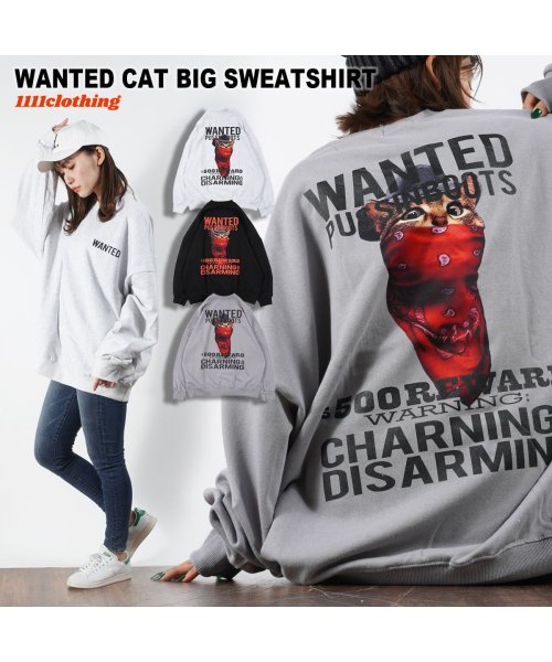 1111clothing(ワンフォークロージング)/ビッグシルエット トレーナー メンズ スウェット レディース ◆WANTED CAT ビッグトレーナー◆ オーバーサイズ スエット トップス 長袖 綿100% /img17