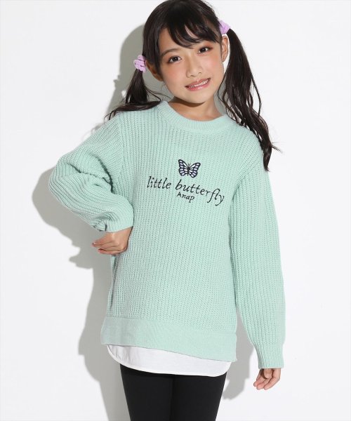 ANAP KIDS(アナップキッズ)/バタフライ刺繍ロゴレイヤード風ニットトップス/img02