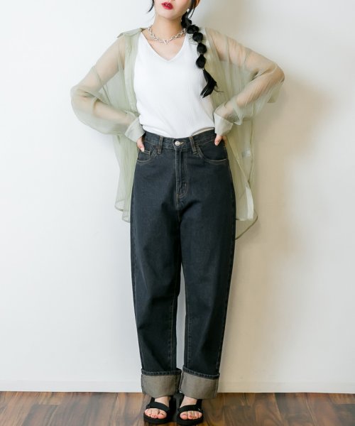 ハイウェストロールアップデニムパンツ ハイウエストでお洒落に体型カバー レディースファッション通販 デニム M L Ll 3l 4l ロールアップデニム ゆった アットワン Atone Magaseek