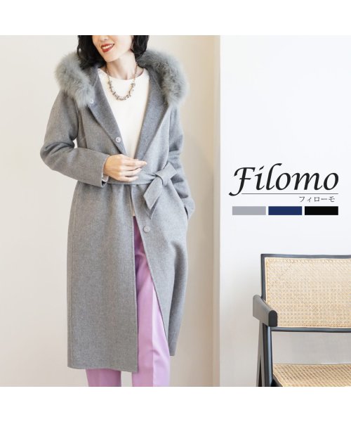 Filomo(フィローモ)/[Filomo] カシミヤ混ロングコート フォックスファー襟付き/img01