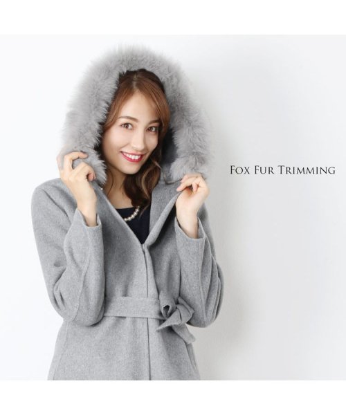 [Filomo] カシミヤ混ロングコート フォックスファー襟付き 