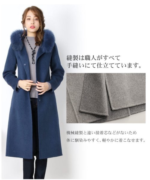 [Filomo] カシミヤ混ロングコート フォックスファー襟付き 