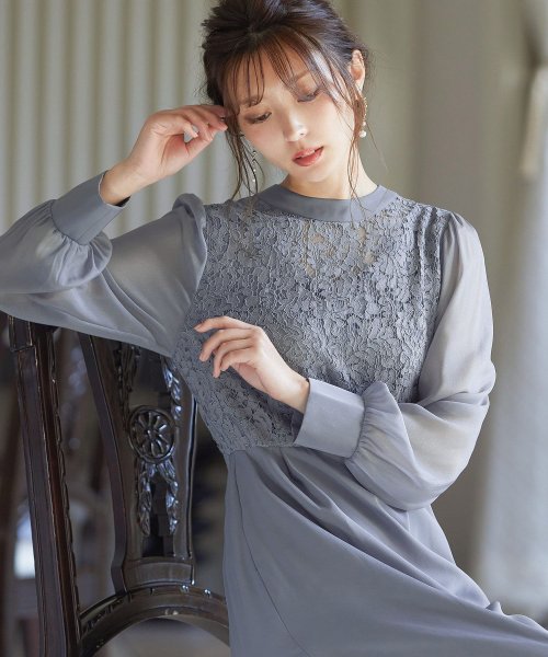 結婚式 ワンピース パーティードレス レース ハイネック シンプル コクーン レトロ クラシカル キャミ ビスチェ レイヤード ロング 透け感 長袖 袖あり オ 商品説明niana ニアナ クラシカルな雰囲気になるハイネックデザイン。身頃部分だけレースを使用し、上品な印象 MYK1486710231 (11440円)