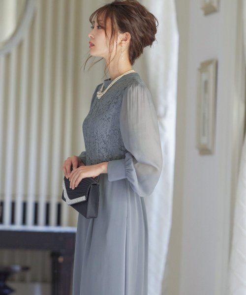 結婚式 ワンピース パーティードレス レース ハイネック シンプル コクーン レトロ クラシカル キャミ ビスチェ レイヤード ロング 透け感 長袖 袖あり オ 商品説明niana ニアナ クラシカルな雰囲気になるハイネックデザイン。身頃部分だけレースを使用し、上品な印象 MYK1486710231 (11440円)