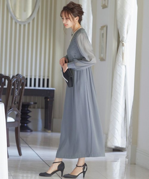 結婚式 ワンピース パーティードレス レース ハイネック シンプル コクーン レトロ クラシカル キャミ ビスチェ レイヤード ロング 透け感 長袖 袖あり オ 商品説明niana ニアナ クラシカルな雰囲気になるハイネックデザイン。身頃部分だけレースを使用し、上品な印象 MYK1486710231 (11440円)