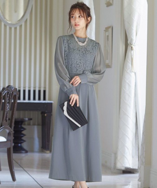 結婚式 ワンピース パーティードレス レース ハイネック シンプル コクーン レトロ クラシカル キャミ ビスチェ レイヤード ロング 透け感 長袖 袖あり オ 商品説明niana ニアナ クラシカルな雰囲気になるハイネックデザイン。身頃部分だけレースを使用し、上品な印象 MYK1486710231 (11440円)