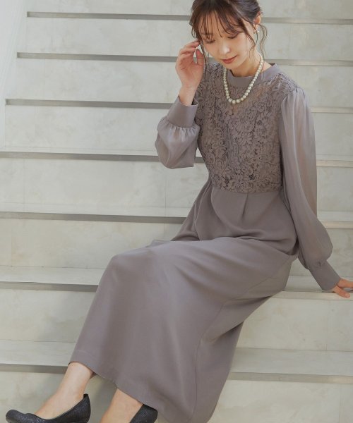 結婚式 ワンピース パーティードレス レース ハイネック シンプル コクーン レトロ クラシカル キャミ ビスチェ レイヤード ロング 透け感 長袖 袖あり オ 商品説明niana ニアナ クラシカルな雰囲気になるハイネックデザイン。身頃部分だけレースを使用し、上品な印象 MYK1486710231 (11440円)