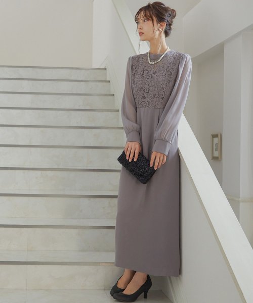 結婚式 ワンピース パーティードレス レース ハイネック シンプル コクーン レトロ クラシカル キャミ ビスチェ レイヤード ロング 透け感 長袖 袖あり オ 商品説明niana ニアナ クラシカルな雰囲気になるハイネックデザイン。身頃部分だけレースを使用し、上品な印象 MYK1486710231 (11440円)