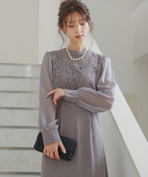 結婚式 ワンピース パーティードレス レース ハイネック シンプル コクーン レトロ クラシカル キャミ ビスチェ レイヤード ロング 透け感 長袖 袖あり オ 商品説明niana ニアナ クラシカルな雰囲気になるハイネックデザイン。身頃部分だけレースを使用し、上品な印象 MYK1486710231 (11440円)