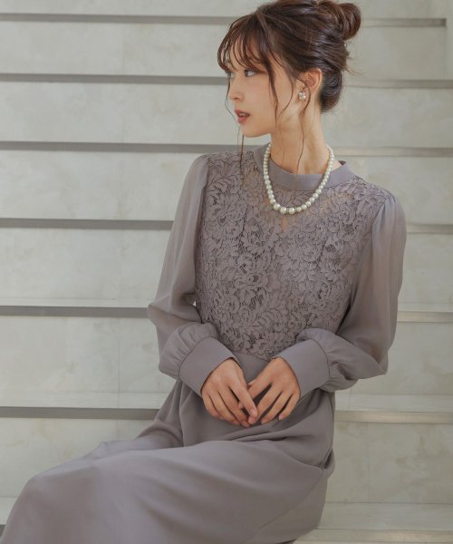 結婚式 ワンピース パーティードレス レース ハイネック シンプル コクーン レトロ クラシカル キャミ ビスチェ レイヤード ロング 透け感 長袖 袖あり オ 商品説明niana ニアナ クラシカルな雰囲気になるハイネックデザイン。身頃部分だけレースを使用し、上品な印象 MYK1486710231 (11440円)