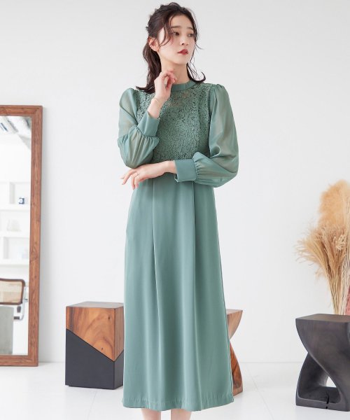 結婚式 ワンピース パーティードレス レース ハイネック シンプル コクーン レトロ クラシカル キャミ ビスチェ レイヤード ロング 透け感 長袖 袖あり オ 商品説明niana ニアナ クラシカルな雰囲気になるハイネックデザイン。身頃部分だけレースを使用し、上品な印象 MYK1486710231 (11440円)