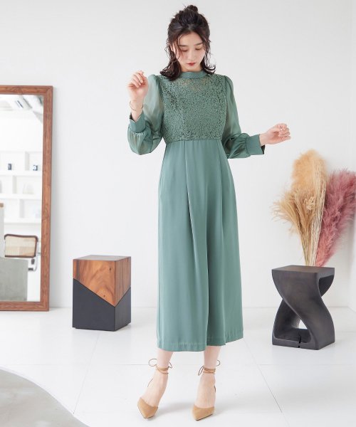 結婚式 ワンピース パーティードレス レース ハイネック シンプル コクーン レトロ クラシカル キャミ ビスチェ レイヤード ロング 透け感 長袖 袖あり オ 商品説明niana ニアナ クラシカルな雰囲気になるハイネックデザイン。身頃部分だけレースを使用し、上品な印象 MYK1486710231 (11440円)