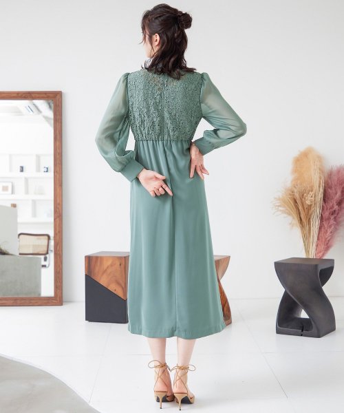 結婚式 ワンピース パーティードレス レース ハイネック シンプル コクーン レトロ クラシカル キャミ ビスチェ レイヤード ロング 透け感 長袖 袖あり オ 商品説明niana ニアナ クラシカルな雰囲気になるハイネックデザイン。身頃部分だけレースを使用し、上品な印象 MYK1486710231 (11440円)