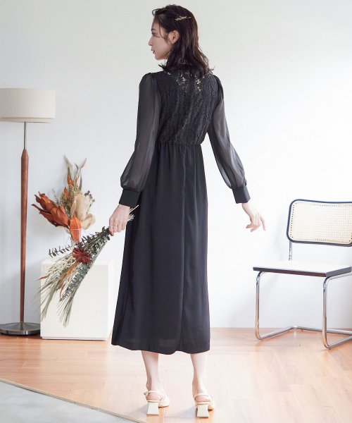 結婚式 ワンピース パーティードレス レース ハイネック シンプル コクーン レトロ クラシカル キャミ ビスチェ レイヤード ロング 透け感 長袖 袖あり オ 商品説明niana ニアナ クラシカルな雰囲気になるハイネックデザイン。身頃部分だけレースを使用し、上品な印象 MYK1486710231 (11440円)