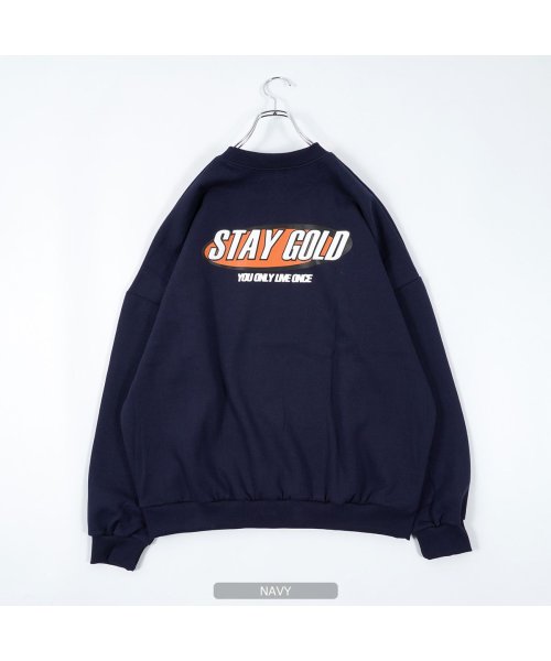 1111clothing(ワンフォークロージング)/ビッグシルエット トレーナー メンズ スウェット レディース ◆STAY GOLD 発泡プリント ビッグトレーナー◆ オーバーサイズ スエット 裏起毛 綿100/img10