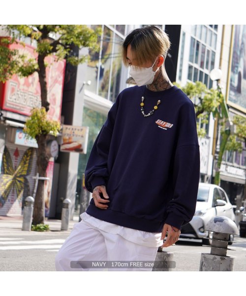 1111clothing(ワンフォークロージング)/ビッグシルエット トレーナー メンズ スウェット レディース ◆STAY GOLD 発泡プリント ビッグトレーナー◆ オーバーサイズ スエット 裏起毛 綿100/img15