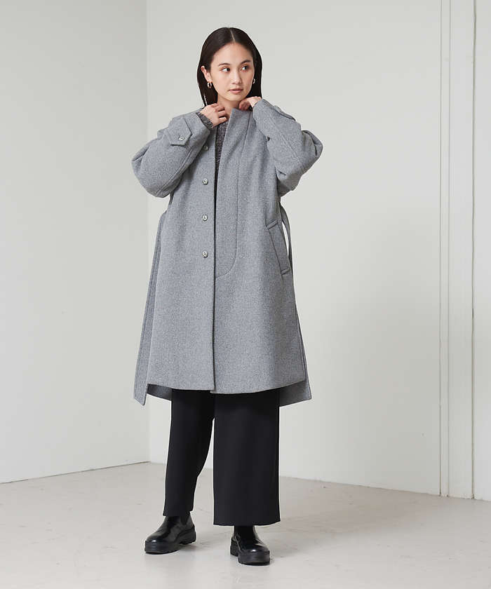 【お値下げしました】HERNO ヘルノ ノーカラーコート 七分袖 紺 HERNO（ヘルノ） ダウンコート DIAGONAL WOOL AND NUAGE PARKA 大きい