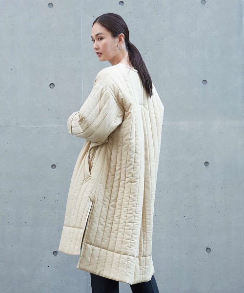 キルティングノーカラーコート 