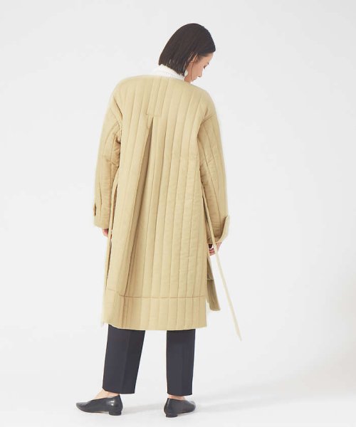 キルティングノーカラーコート 