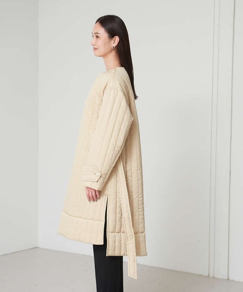 キルティングノーカラーコート 
