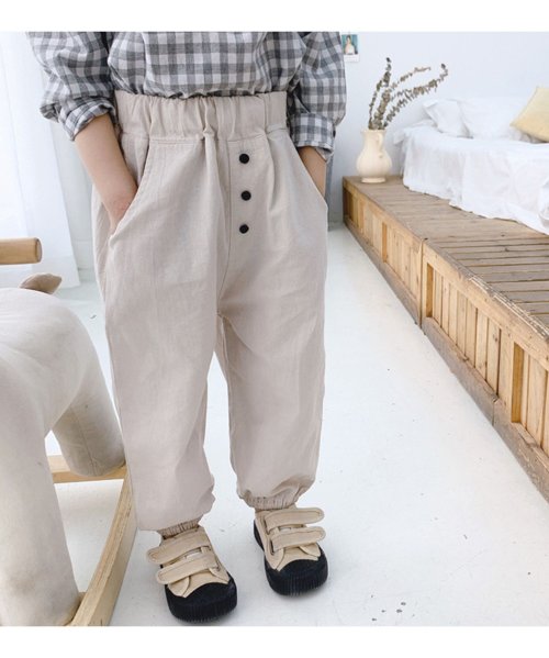 aimoha(aimoha（アイモハ）)/aimoha－KIDS－ 新作 韓国子供服 ボタン付きテーパードパンツ 韓国ファッション/img01