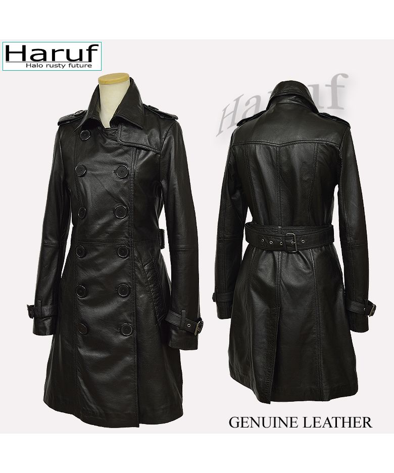 シェラック SHELLAC レザー ロングコート 牛革 トレンチジャケット黒