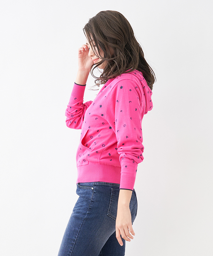 刺繍ジップニットパーカー