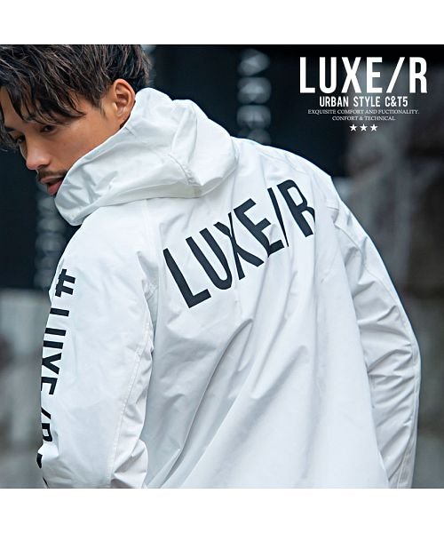 Luxe R ロゴプリント入りジップアップ長袖マウンテンパーカー メンズ ブランド プリント ロゴ ブラック ホワイト 黒 白 蛍光色 ラグジュアリースポーツ エスビーセレクト Sb Select Magaseek