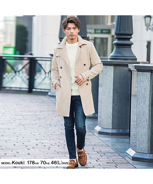 CavariA フェイクスウェードトレンチコート メンズ ロング 細身 フェイクスウェード スエード きれいめ カジュアル 秋 冬 【A】 フェイクスウェードトレンチコート メンズ ロング 細身 フェイクスウェード スエード きれいめ カジュアル