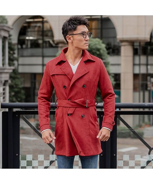 CavariA フェイクスウェードトレンチコート メンズ ロング 細身 フェイクスウェード スエード きれいめ カジュアル 秋 冬 【A】 フェイクスウェードトレンチコート メンズ ロング 細身 フェイクスウェード スエード きれいめ カジュアル