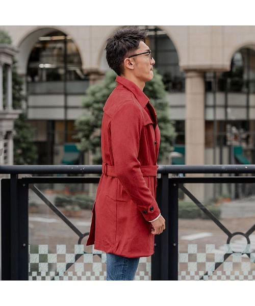 CavariA フェイクスウェードトレンチコート メンズ ロング 細身 フェイクスウェード スエード きれいめ カジュアル 秋 冬 【A】 フェイクスウェードトレンチコート メンズ ロング 細身 フェイクスウェード スエード きれいめ カジュアル