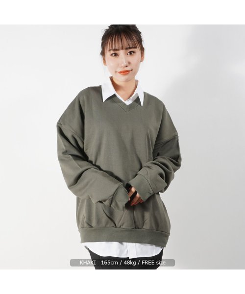 1111clothing(ワンフォークロージング)/トレーナー メンズ vネック スウェット レディース ビッグシルエット ◆Vネック ビッグ スウェットシャツ◆ オーバーサイズ トップス 長袖 綿100% 裏毛/img12