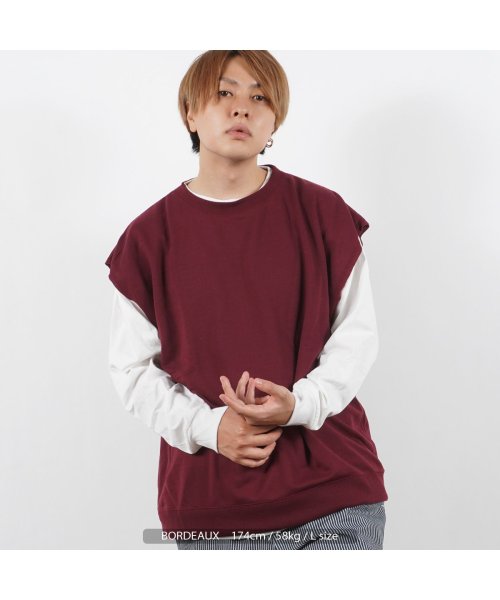 1111clothing(ワンフォークロージング)/ベスト ロンt セット メンズ ビッグシルエット レディース ◆スウェットベスト アンサンブル ロンTee◆ オーバーサイズ 裏毛 ベスト ビッグベスト 大きい/img09