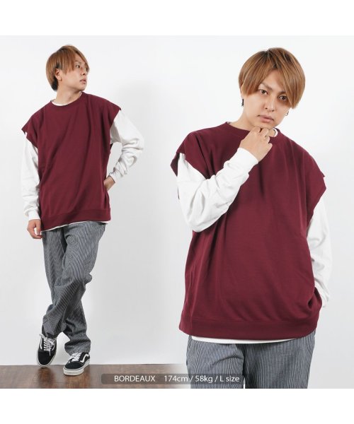 1111clothing(ワンフォークロージング)/ベスト ロンt セット メンズ ビッグシルエット レディース ◆スウェットベスト アンサンブル ロンTee◆ オーバーサイズ 裏毛 ベスト ビッグベスト 大きい/img10